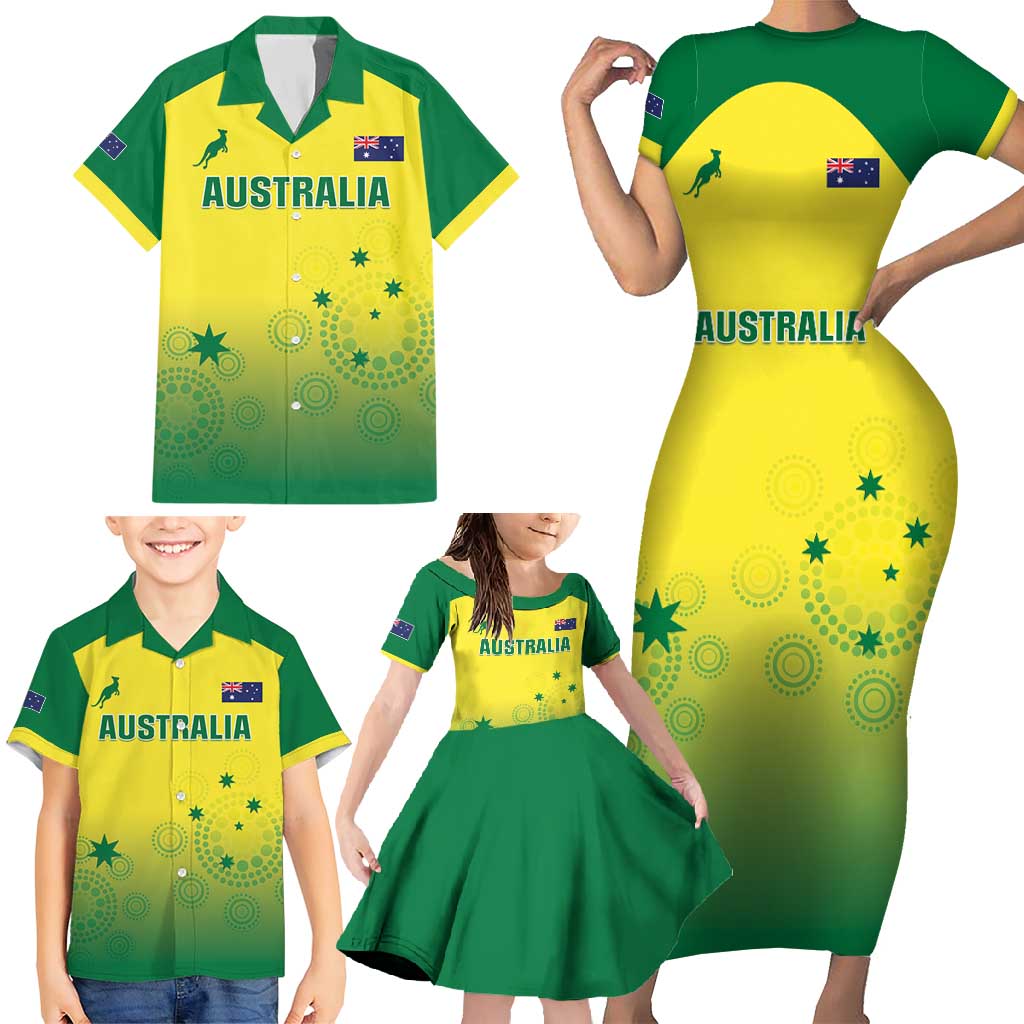 Custom Australia Cricket Family Matching Short Sleeve Bodycon Dress and Hawaiian Shirt Go Champions Aussies LT05