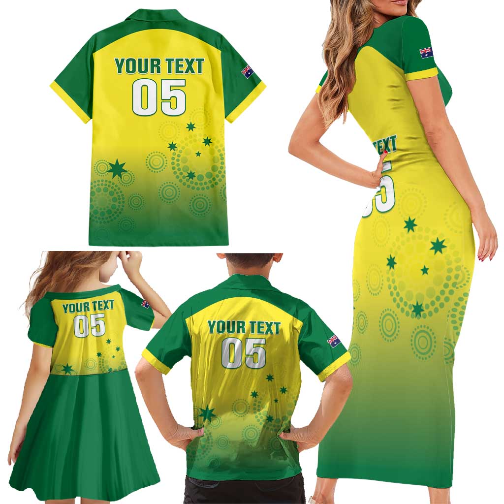 Custom Australia Cricket Family Matching Short Sleeve Bodycon Dress and Hawaiian Shirt Go Champions Aussies LT05