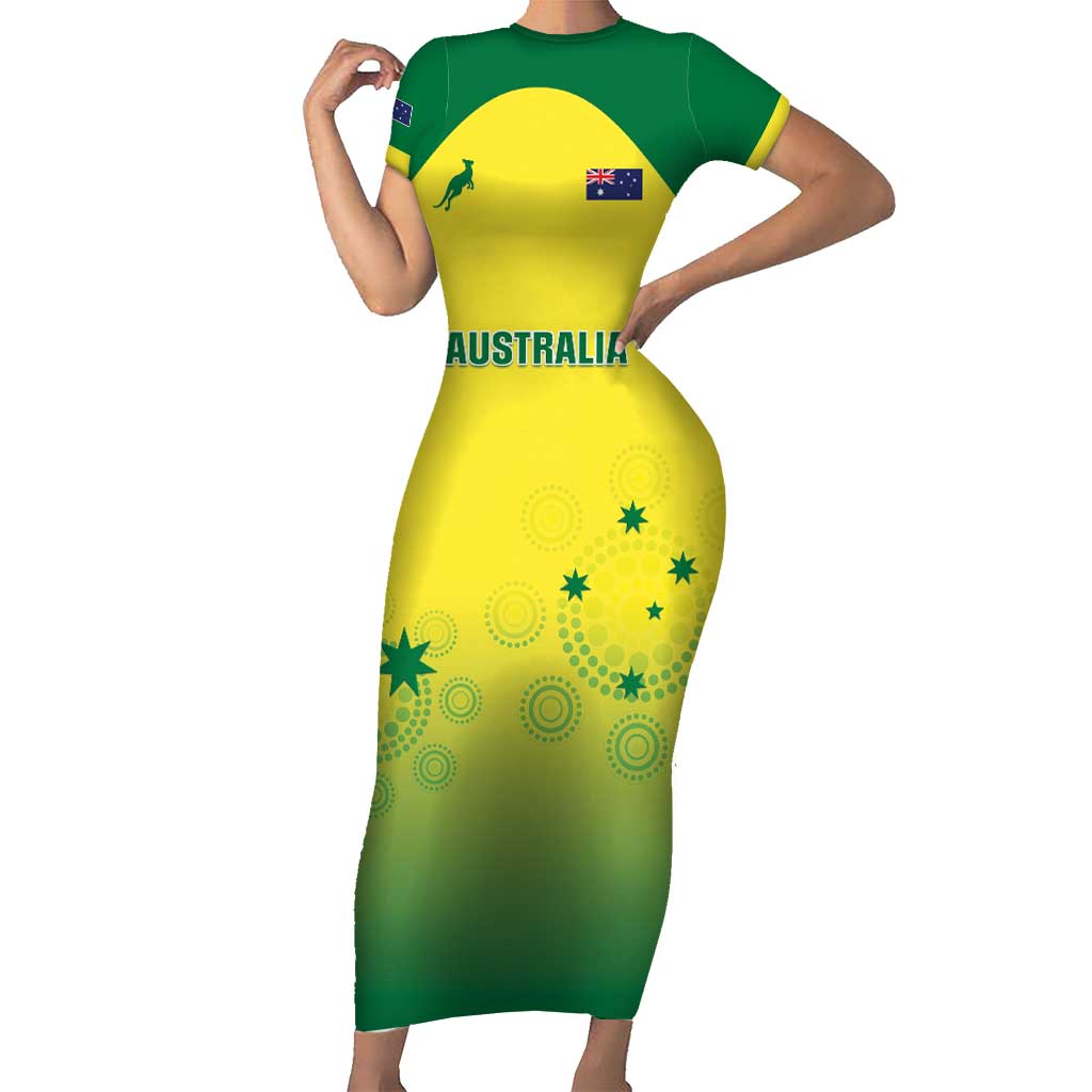 Custom Australia Cricket Family Matching Short Sleeve Bodycon Dress and Hawaiian Shirt Go Champions Aussies LT05