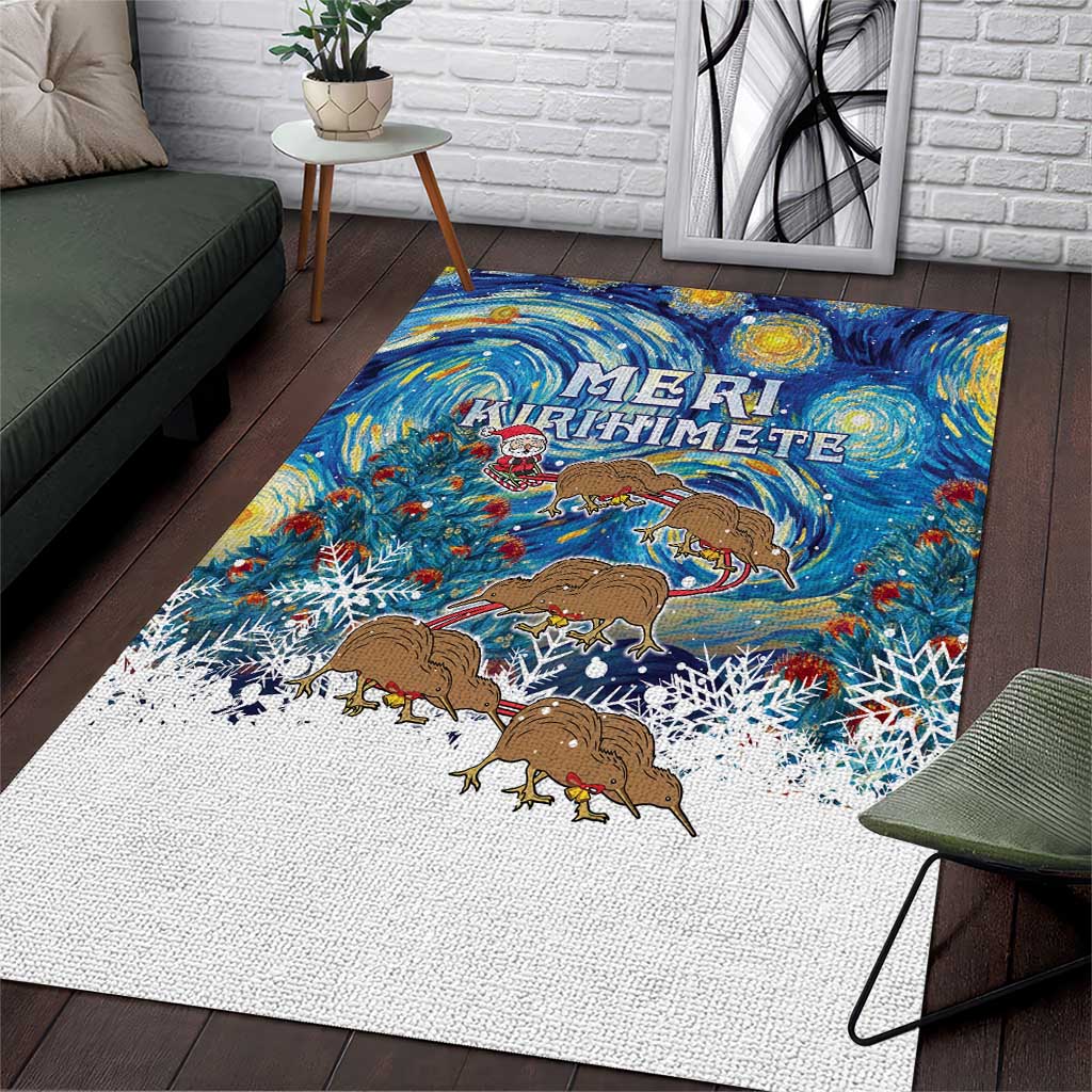 New Zealand Christmas Area Rug Kiwis Santa Sleigh Starry Night Style LT05 - Vibe Hoodie Shop