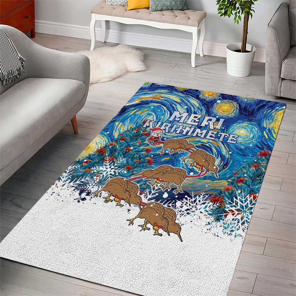 New Zealand Christmas Area Rug Kiwis Santa Sleigh Starry Night Style LT05 - Vibe Hoodie Shop