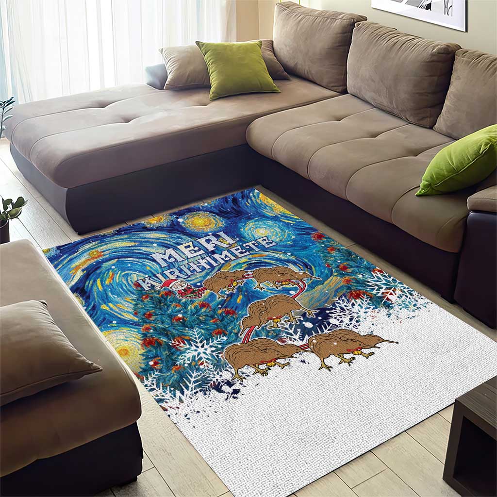 New Zealand Christmas Area Rug Kiwis Santa Sleigh Starry Night Style LT05 - Vibe Hoodie Shop