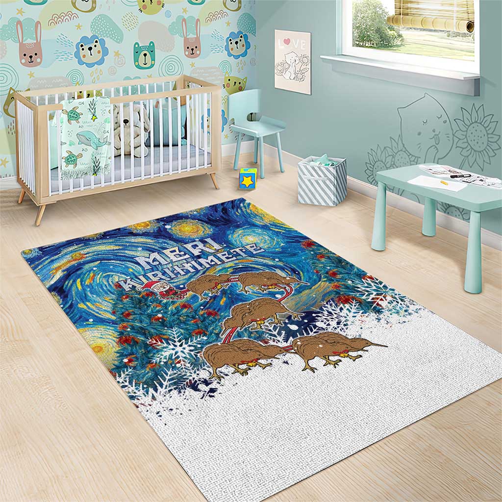 New Zealand Christmas Area Rug Kiwis Santa Sleigh Starry Night Style LT05 - Vibe Hoodie Shop