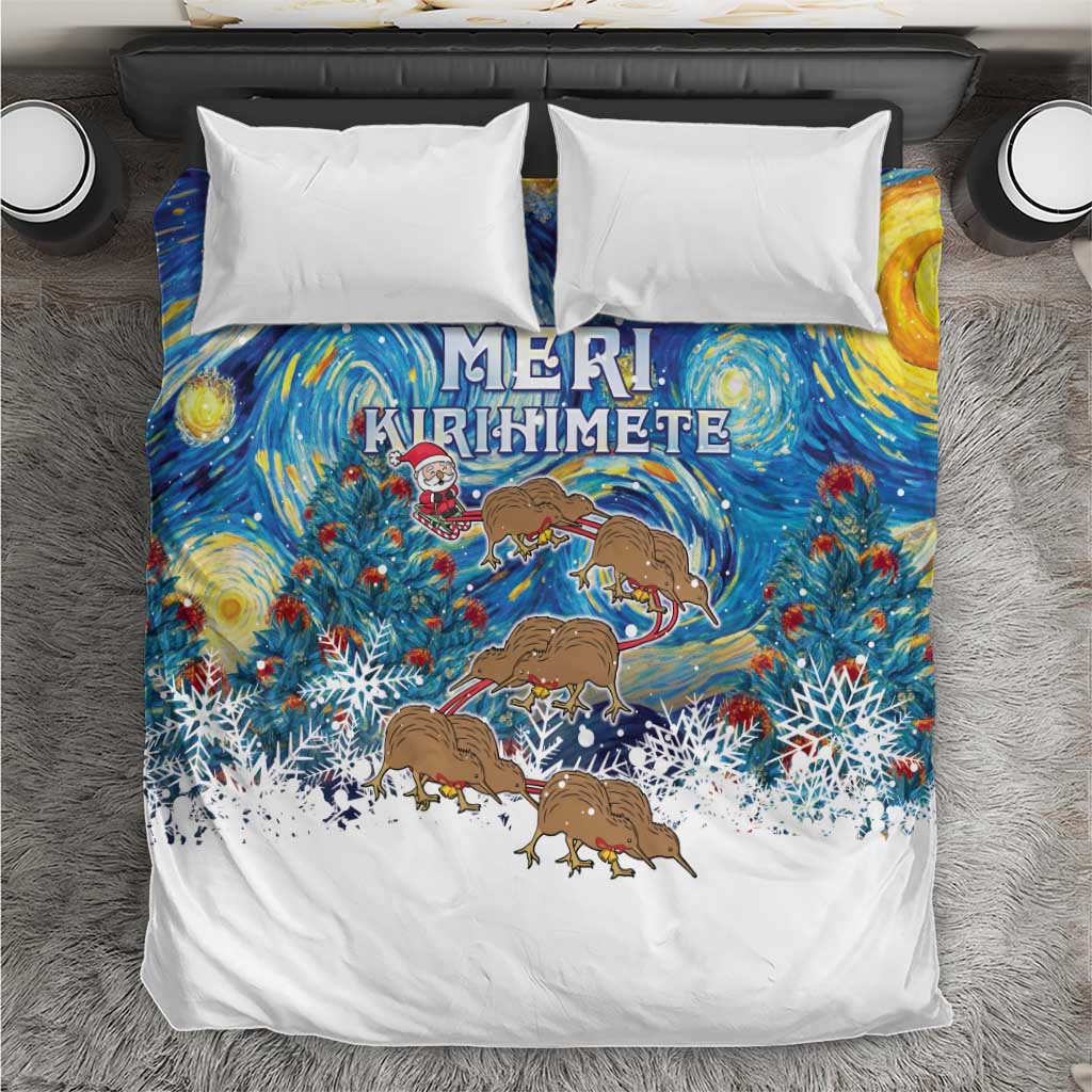 New Zealand Christmas Bedding Set Kiwis Santa Sleigh Starry Night Style LT05 - Vibe Hoodie Shop