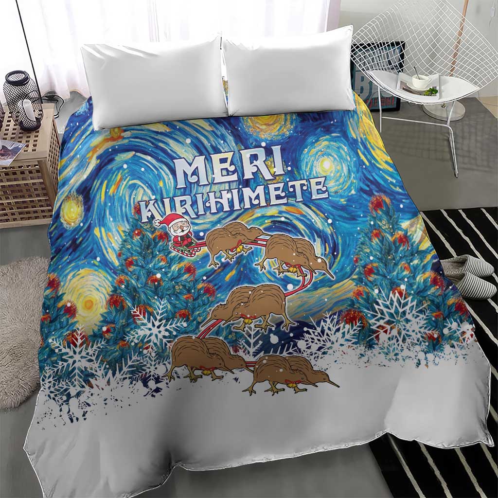 New Zealand Christmas Bedding Set Kiwis Santa Sleigh Starry Night Style LT05 - Vibe Hoodie Shop