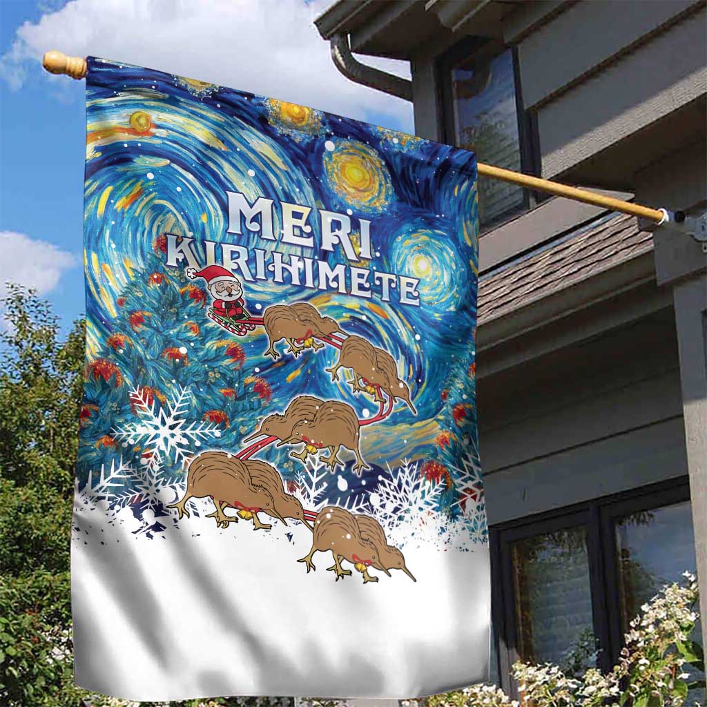 New Zealand Christmas Garden Flag Kiwis Santa Sleigh Starry Night Style LT05 - Vibe Hoodie Shop
