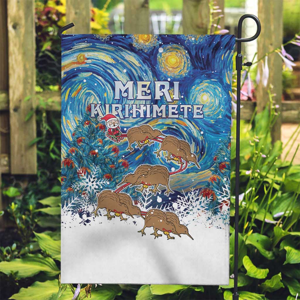 New Zealand Christmas Garden Flag Kiwis Santa Sleigh Starry Night Style LT05 - Vibe Hoodie Shop