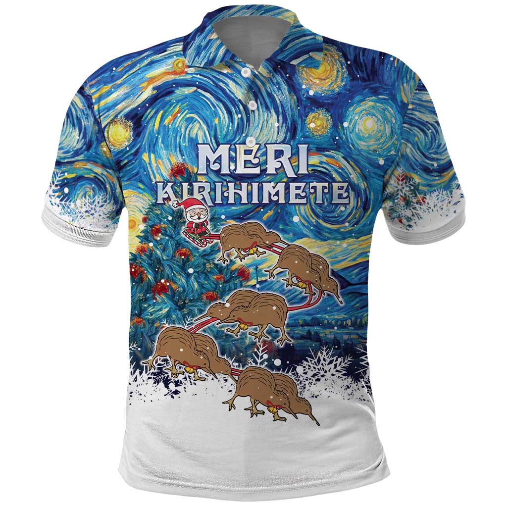 New Zealand Christmas Polo Shirt Kiwis Santa Sleigh Starry Night Style LT05 - Vibe Hoodie Shop