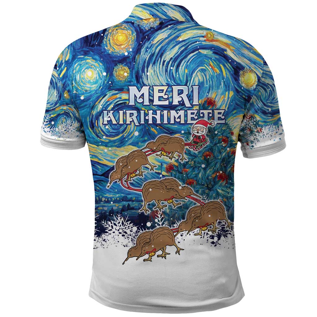 New Zealand Christmas Polo Shirt Kiwis Santa Sleigh Starry Night Style LT05 - Vibe Hoodie Shop