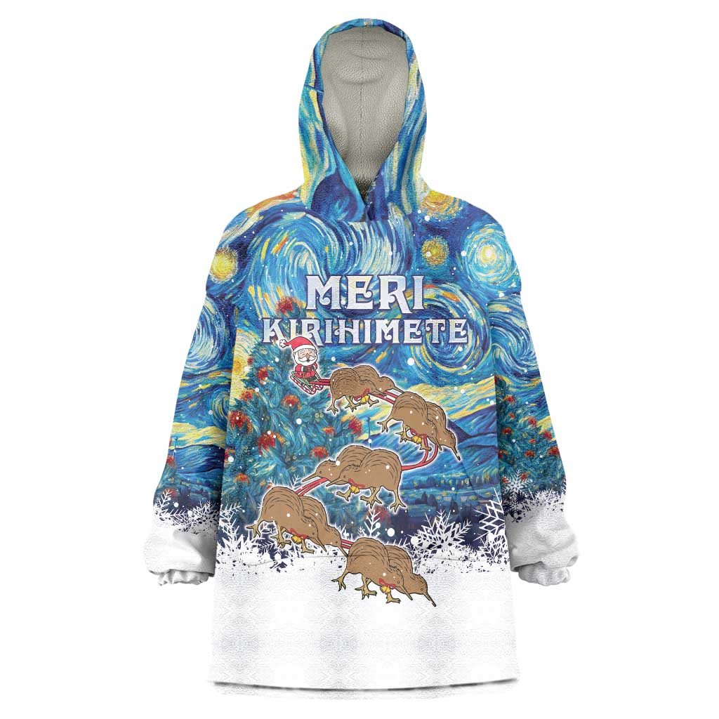 New Zealand Christmas Wearable Blanket Hoodie Kiwis Santa Sleigh Starry Night Style LT05 - Vibe Hoodie Shop