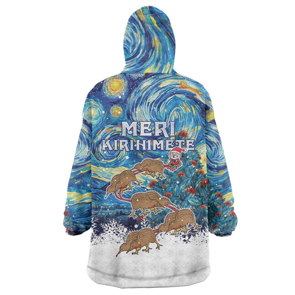 New Zealand Christmas Wearable Blanket Hoodie Kiwis Santa Sleigh Starry Night Style LT05 - Vibe Hoodie Shop