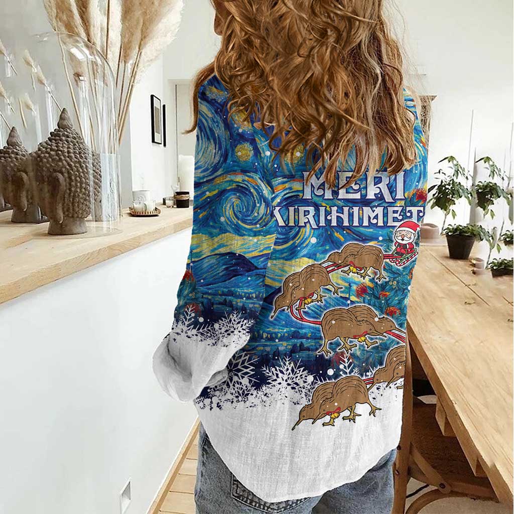New Zealand Christmas Women Casual Shirt Kiwis Santa Sleigh Starry Night Style LT05 - Vibe Hoodie Shop