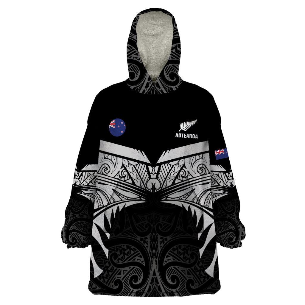 Custom New Zealand Cricket Wearable Blanket Hoodie Go Champions World Cup 2024 With Maori Pattern LT05 - Vibe Hoodie Shop