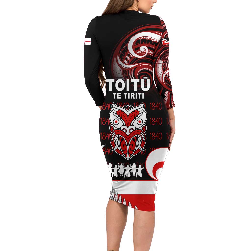 Aotearoa Toitu He Whakaputanga Family Matching Long Sleeve Bodycon Dress and Hawaiian Shirt Toitu Te Tiriti O Waitangi