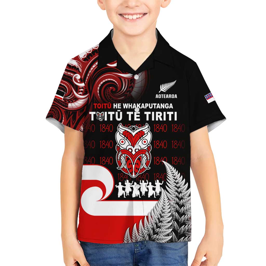 Aotearoa Toitu He Whakaputanga Family Matching Off Shoulder Short Dress and Hawaiian Shirt Toitu Te Tiriti O Waitangi