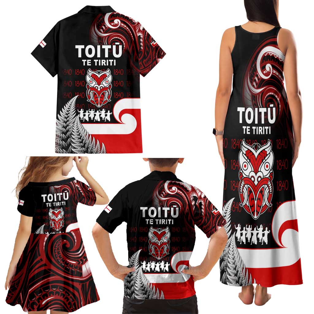 Aotearoa Toitu He Whakaputanga Family Matching Tank Maxi Dress and Hawaiian Shirt Toitu Te Tiriti O Waitangi