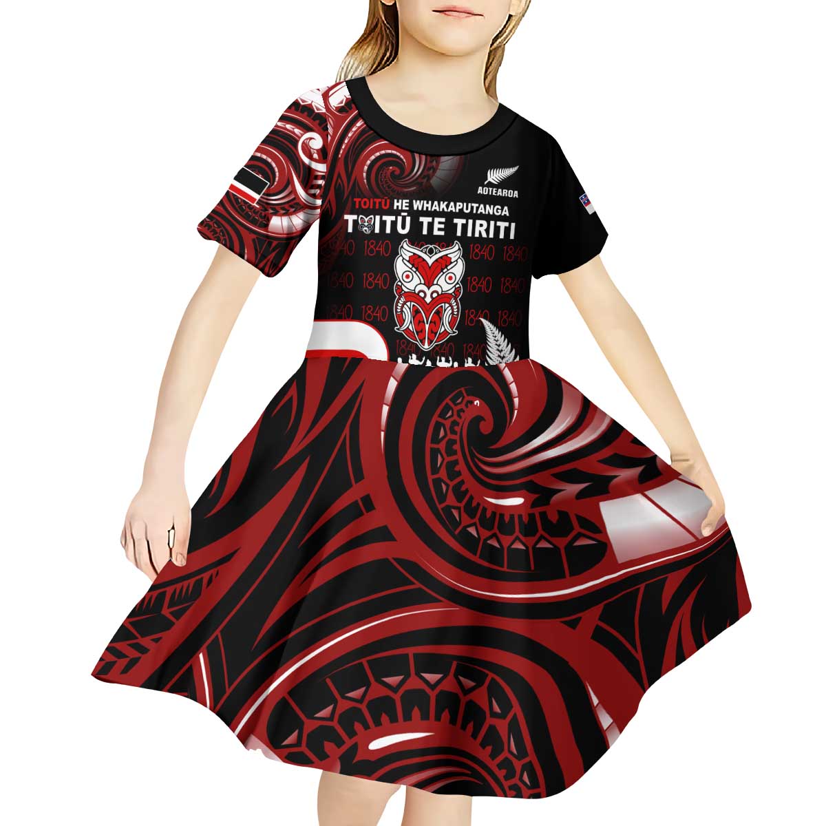 Aotearoa Toitu He Whakaputanga Kid Short Sleeve Dress Toitu Te Tiriti O Waitangi LT05 - Vibe Hoodie Shop