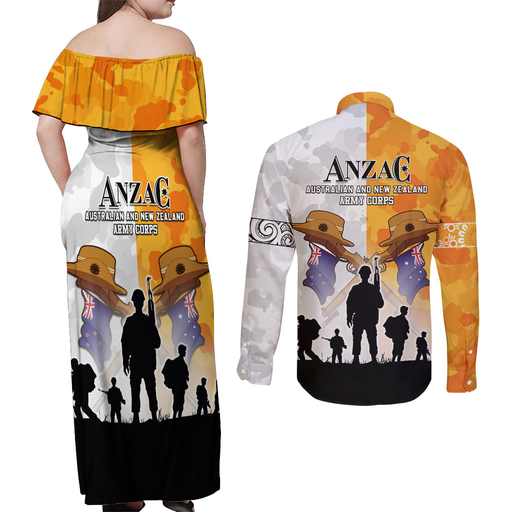 Australia And New Zealand ANZAC Day Couples Matching Off Shoulder Maxi Dress and Long Sleeve Button Shirt Lest We Forget