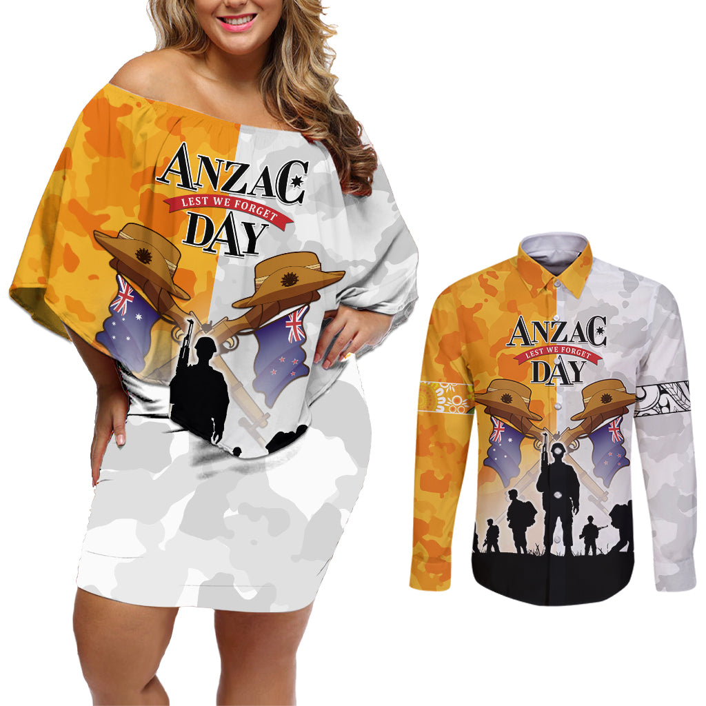 Australia And New Zealand ANZAC Day Couples Matching Off Shoulder Short Dress and Long Sleeve Button Shirt Lest We Forget