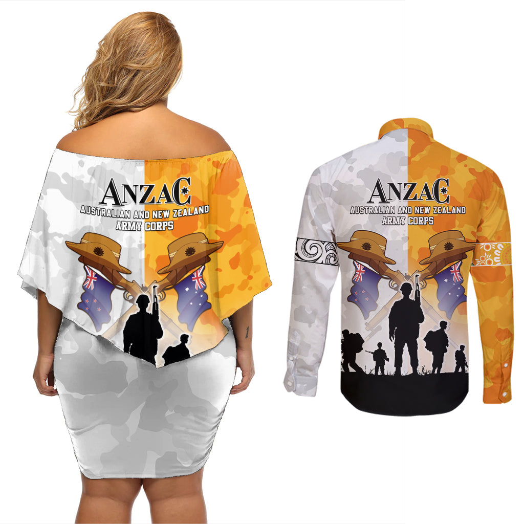 Australia And New Zealand ANZAC Day Couples Matching Off Shoulder Short Dress and Long Sleeve Button Shirt Lest We Forget
