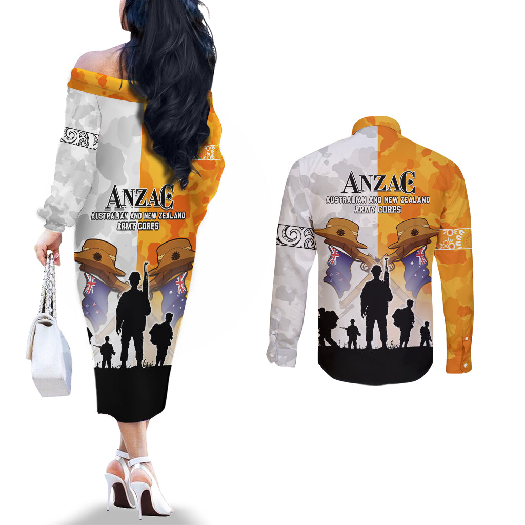 Australia And New Zealand ANZAC Day Couples Matching Off The Shoulder Long Sleeve Dress and Long Sleeve Button Shirt Lest We Forget
