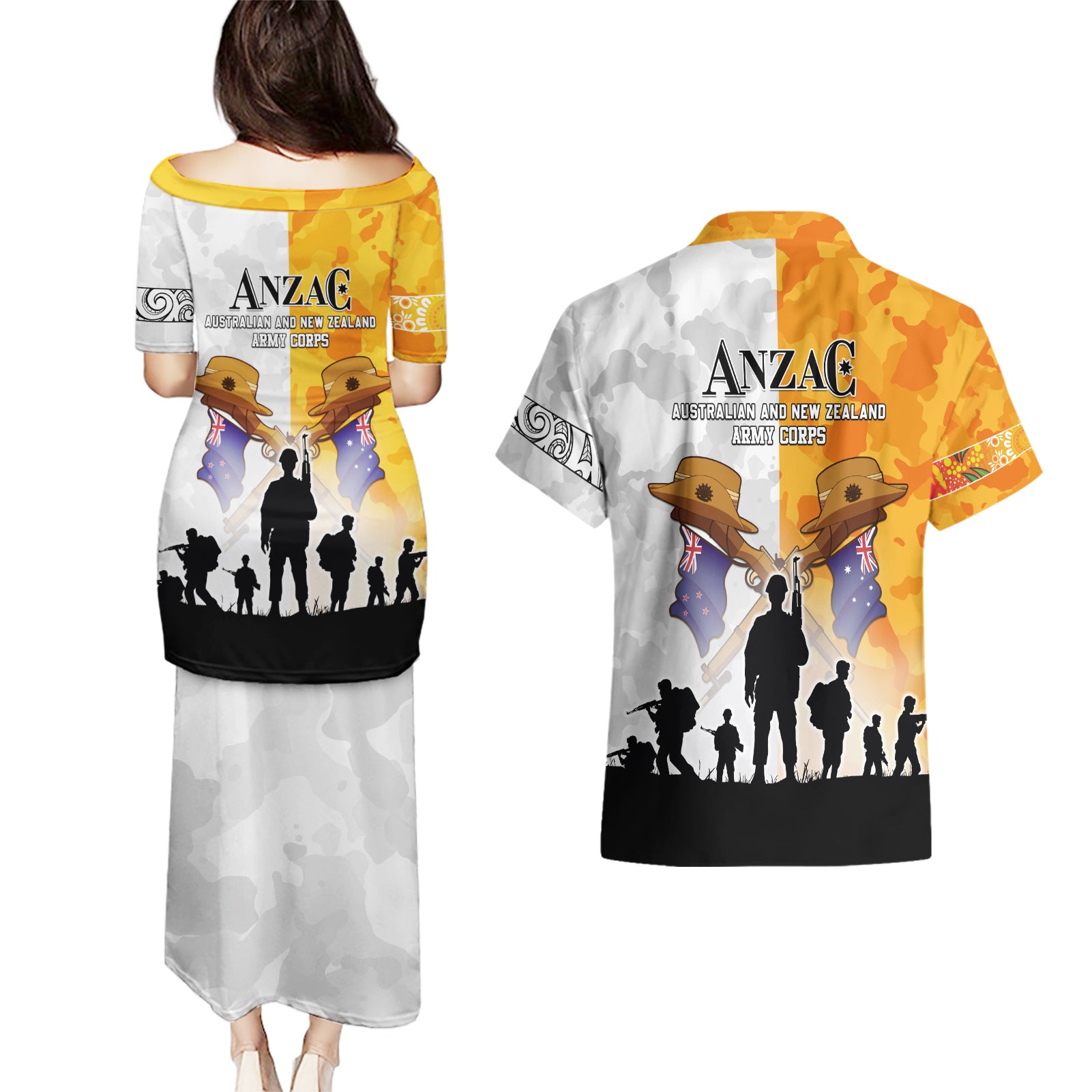 Australia And New Zealand ANZAC Day Couples Matching Puletasi and Hawaiian Shirt Lest We Forget