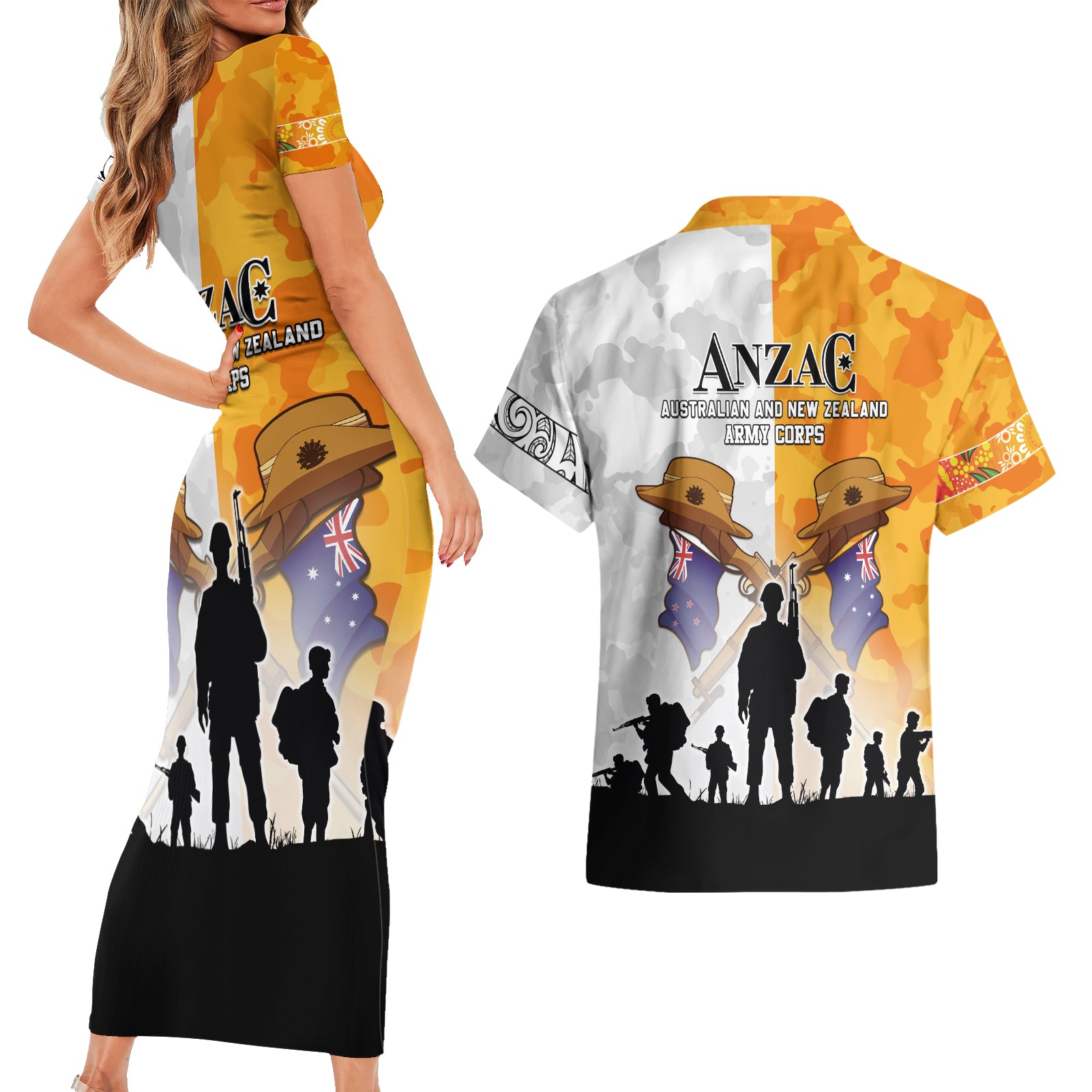 Australia And New Zealand ANZAC Day Couples Matching Short Sleeve Bodycon Dress and Hawaiian Shirt Lest We Forget