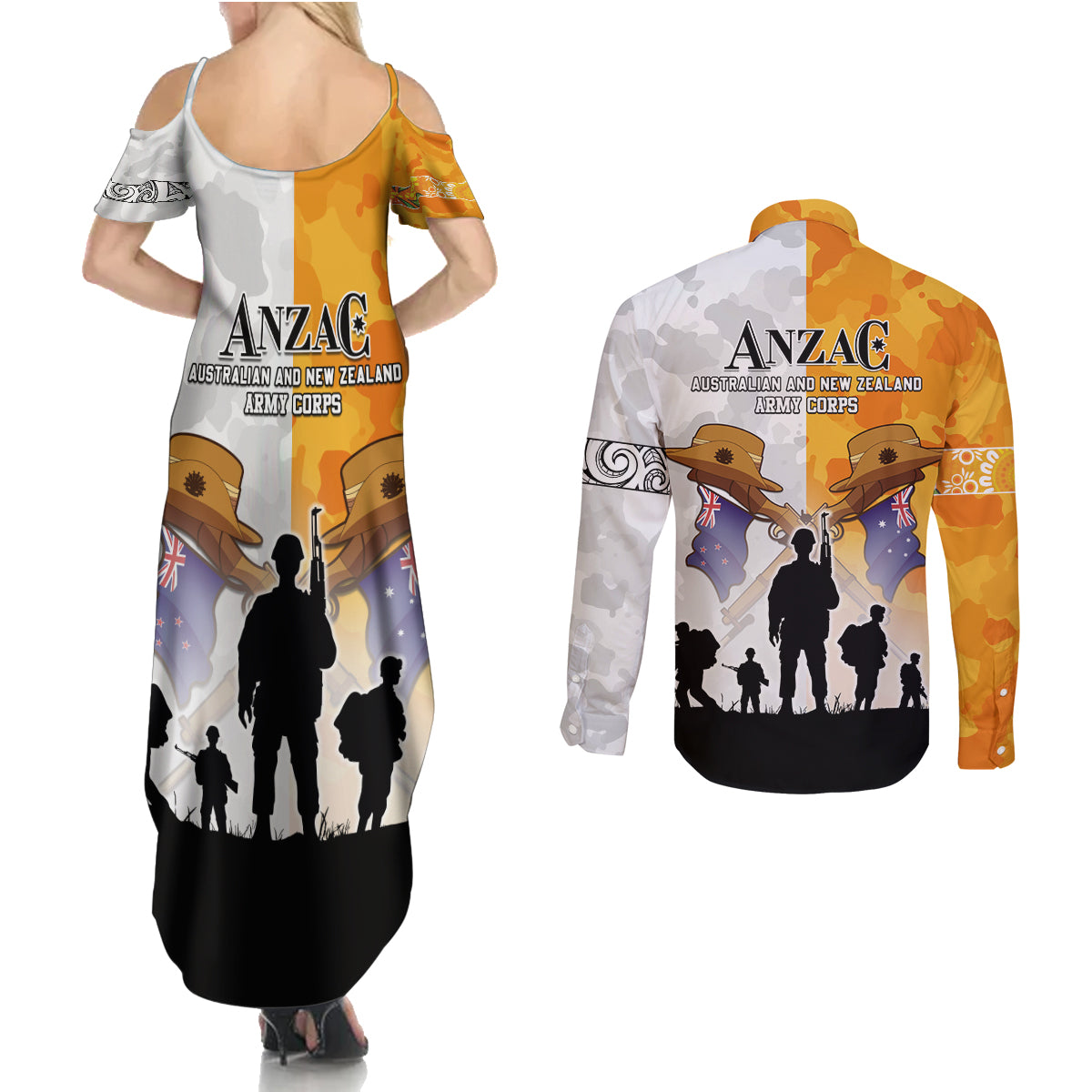 Australia And New Zealand ANZAC Day Couples Matching Summer Maxi Dress and Long Sleeve Button Shirt Lest We Forget