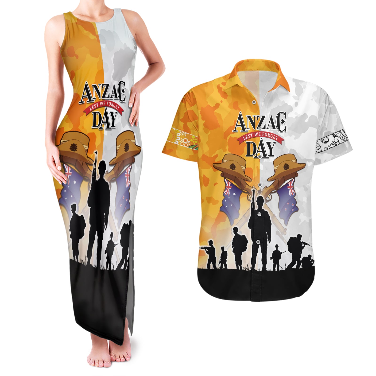 Australia And New Zealand ANZAC Day Couples Matching Tank Maxi Dress and Hawaiian Shirt Lest We Forget