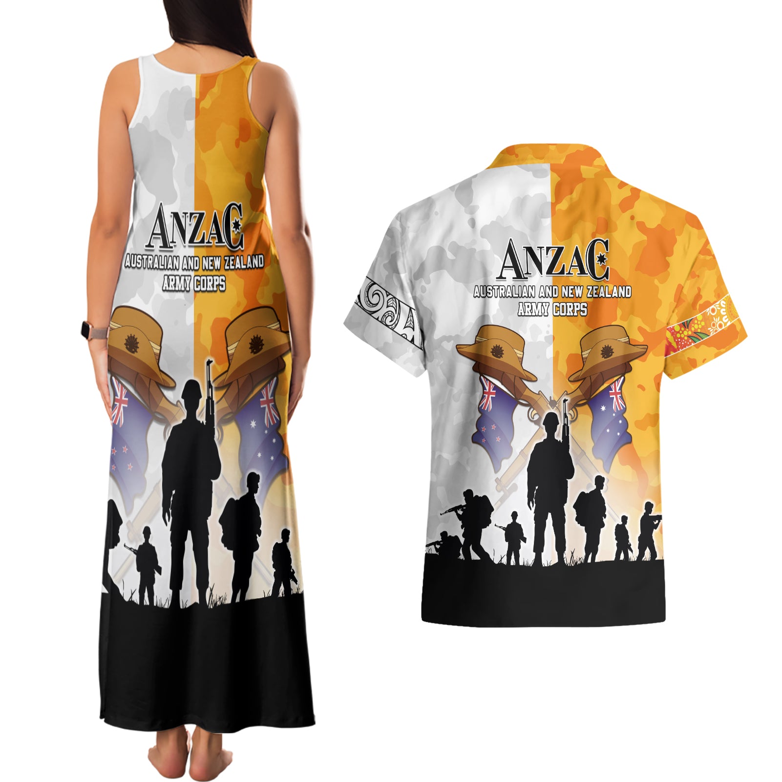 Australia And New Zealand ANZAC Day Couples Matching Tank Maxi Dress and Hawaiian Shirt Lest We Forget