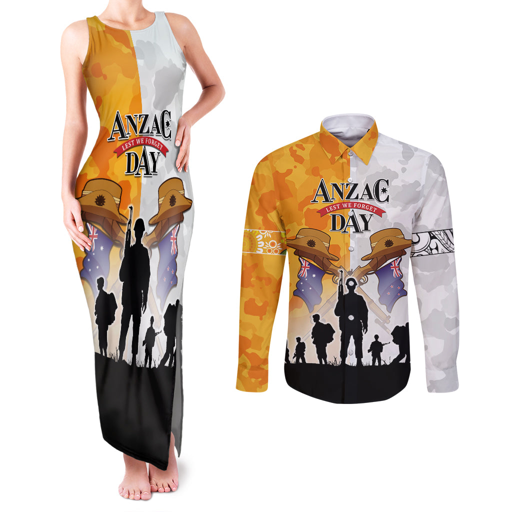 Australia And New Zealand ANZAC Day Couples Matching Tank Maxi Dress and Long Sleeve Button Shirt Lest We Forget