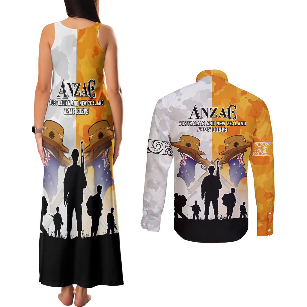 Australia And New Zealand ANZAC Day Couples Matching Tank Maxi Dress and Long Sleeve Button Shirt Lest We Forget