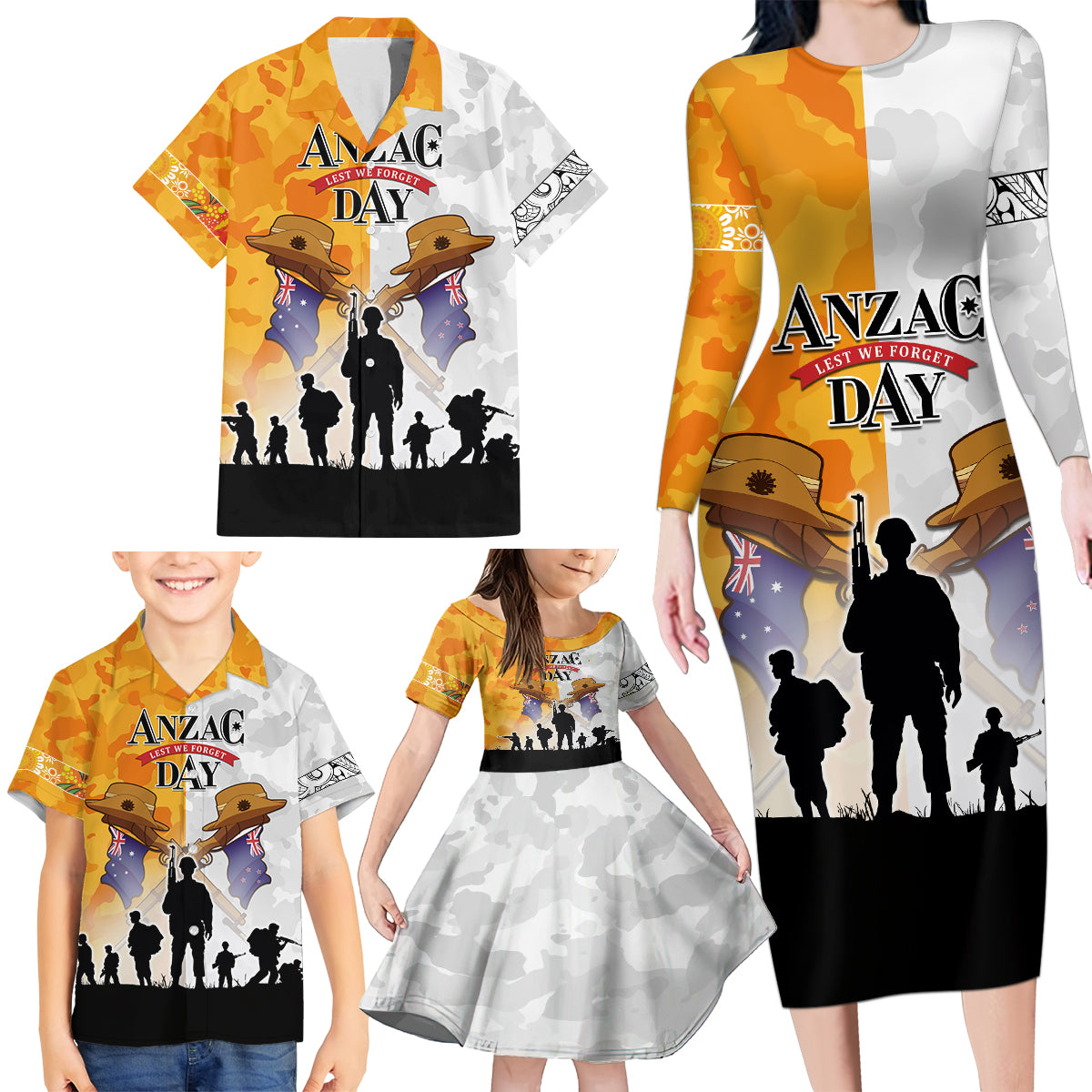 Australia And New Zealand ANZAC Day Family Matching Long Sleeve Bodycon Dress and Hawaiian Shirt Lest We Forget