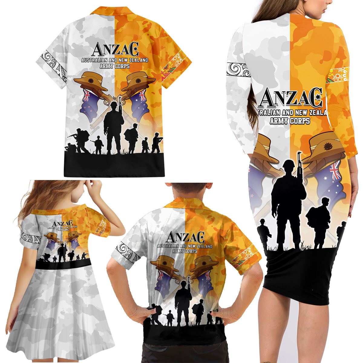 Australia And New Zealand ANZAC Day Family Matching Long Sleeve Bodycon Dress and Hawaiian Shirt Lest We Forget