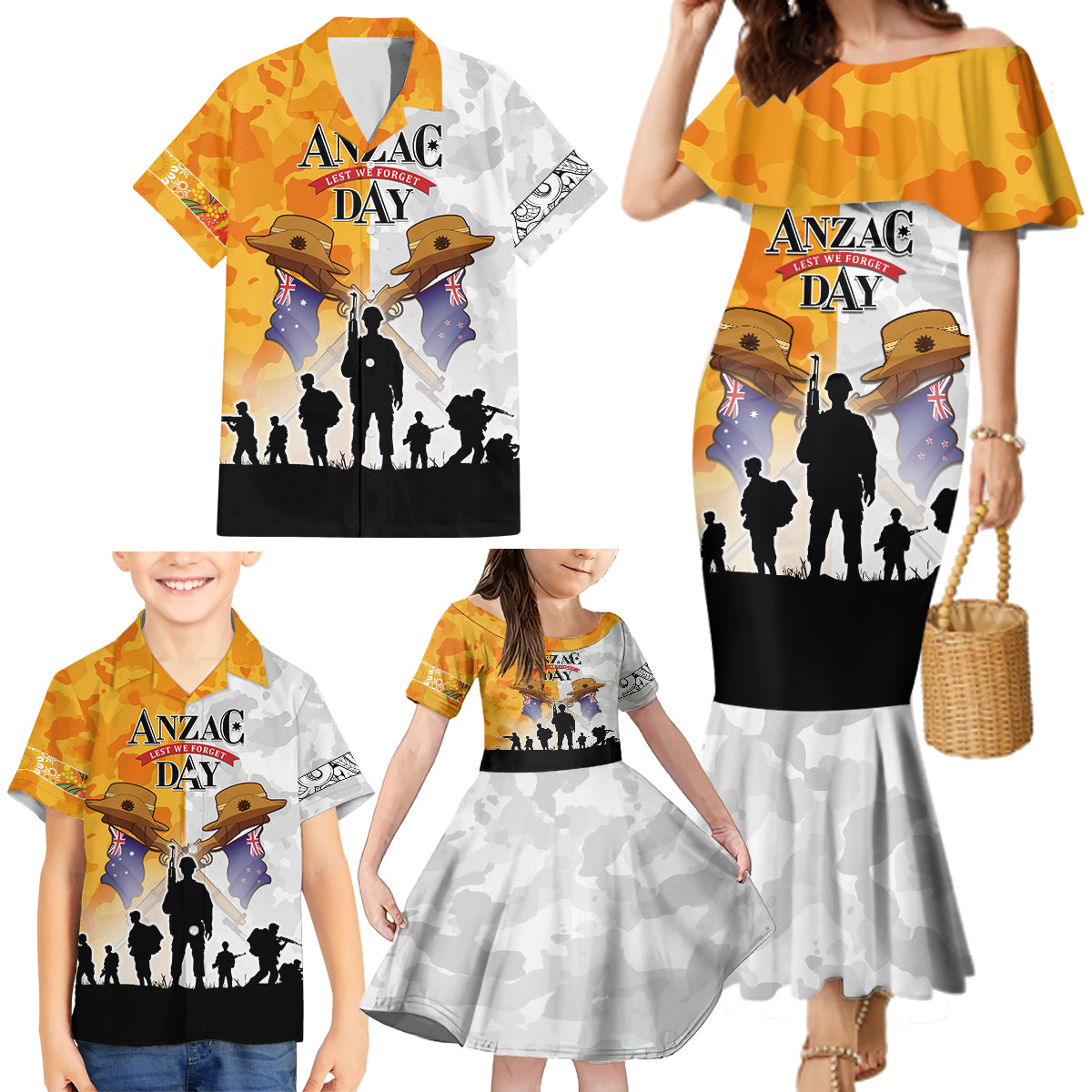 Australia And New Zealand ANZAC Day Family Matching Mermaid Dress and Hawaiian Shirt Lest We Forget