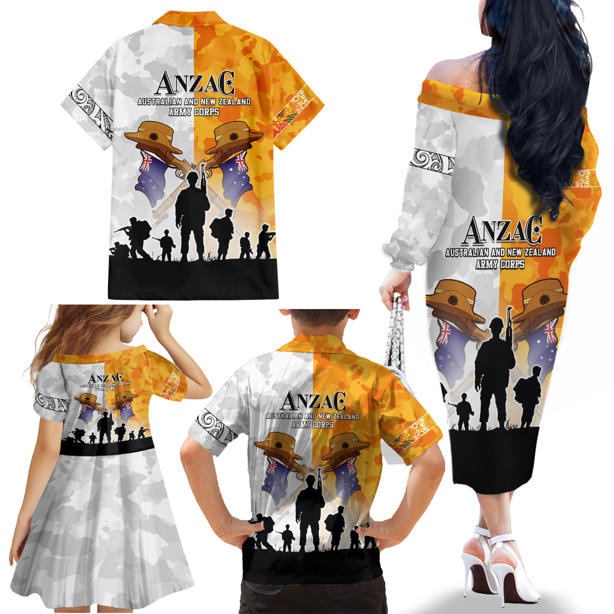 Australia And New Zealand ANZAC Day Family Matching Off The Shoulder Long Sleeve Dress and Hawaiian Shirt Lest We Forget