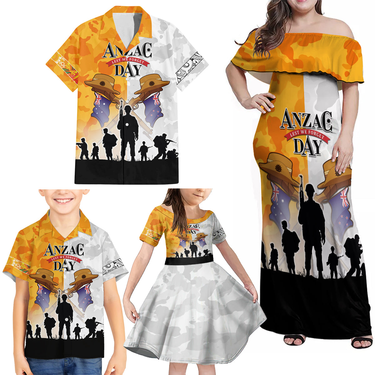 Australia And New Zealand ANZAC Day Family Matching Off Shoulder Maxi Dress and Hawaiian Shirt Lest We Forget
