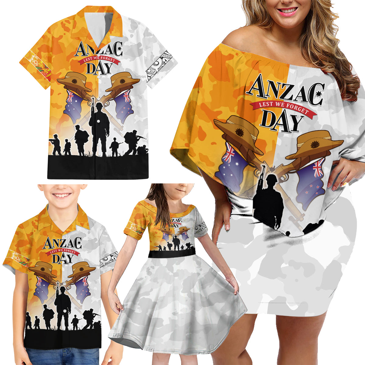 Australia And New Zealand ANZAC Day Family Matching Off Shoulder Short Dress and Hawaiian Shirt Lest We Forget