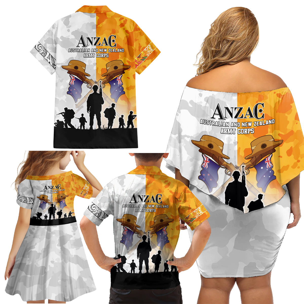 Australia And New Zealand ANZAC Day Family Matching Off Shoulder Short Dress and Hawaiian Shirt Lest We Forget