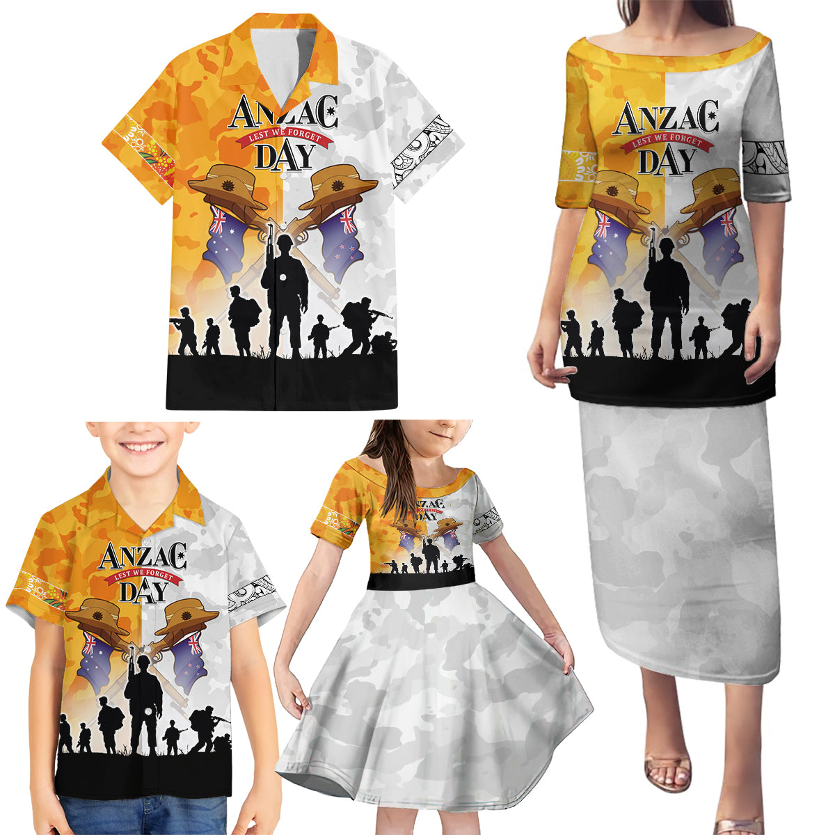 Australia And New Zealand ANZAC Day Family Matching Puletasi and Hawaiian Shirt Lest We Forget