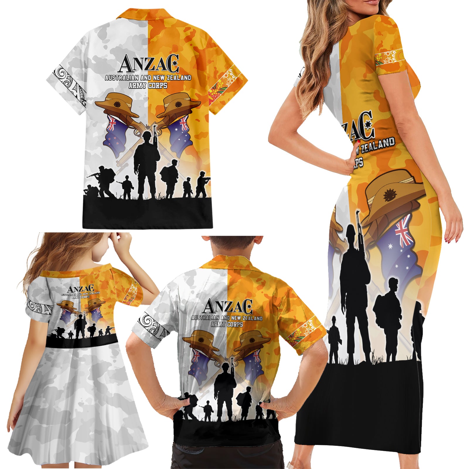 Australia And New Zealand ANZAC Day Family Matching Short Sleeve Bodycon Dress and Hawaiian Shirt Lest We Forget