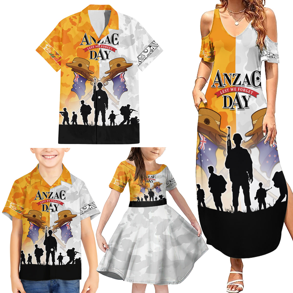 Australia And New Zealand ANZAC Day Family Matching Summer Maxi Dress and Hawaiian Shirt Lest We Forget