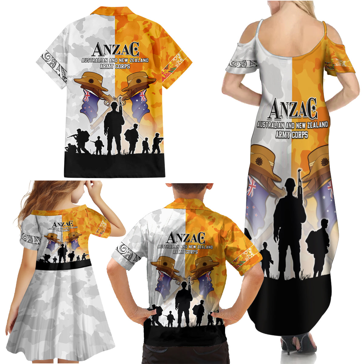 Australia And New Zealand ANZAC Day Family Matching Summer Maxi Dress and Hawaiian Shirt Lest We Forget