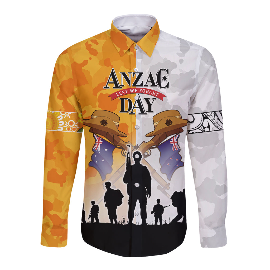 Australia And New Zealand ANZAC Day Long Sleeve Button Shirt Lest We Forget LT05 - Vibe Hoodie Shop