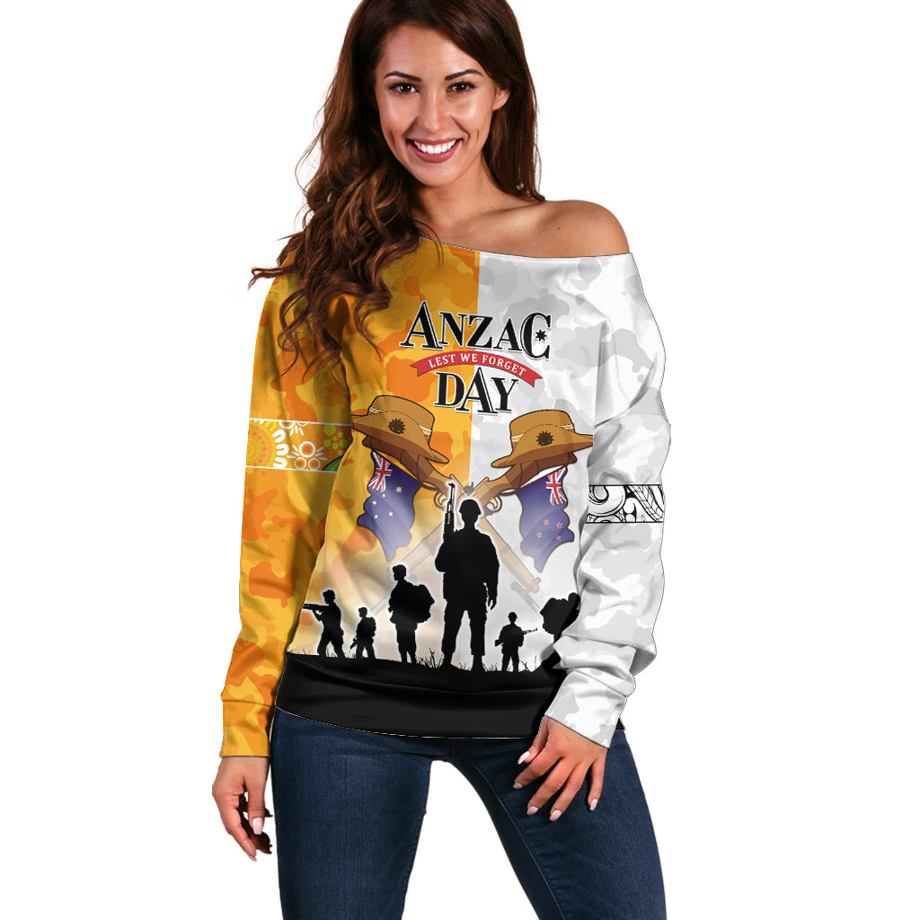 Australia And New Zealand ANZAC Day Off Shoulder Sweater Lest We Forget LT05 - Vibe Hoodie Shop