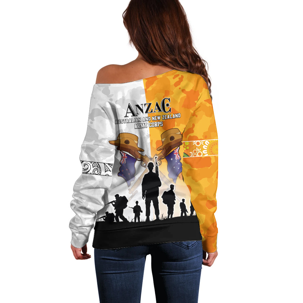 Australia And New Zealand ANZAC Day Off Shoulder Sweater Lest We Forget LT05 - Vibe Hoodie Shop