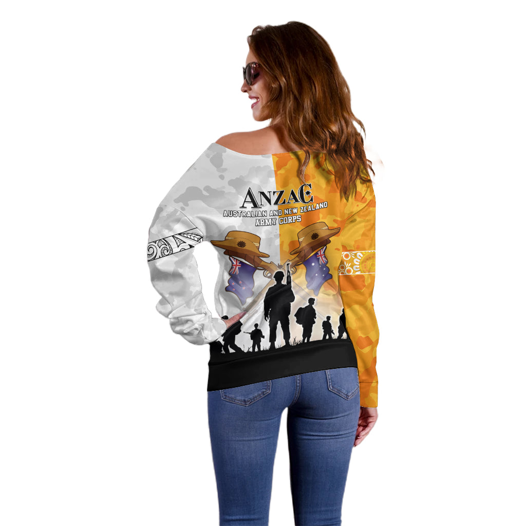 Australia And New Zealand ANZAC Day Off Shoulder Sweater Lest We Forget LT05 - Vibe Hoodie Shop