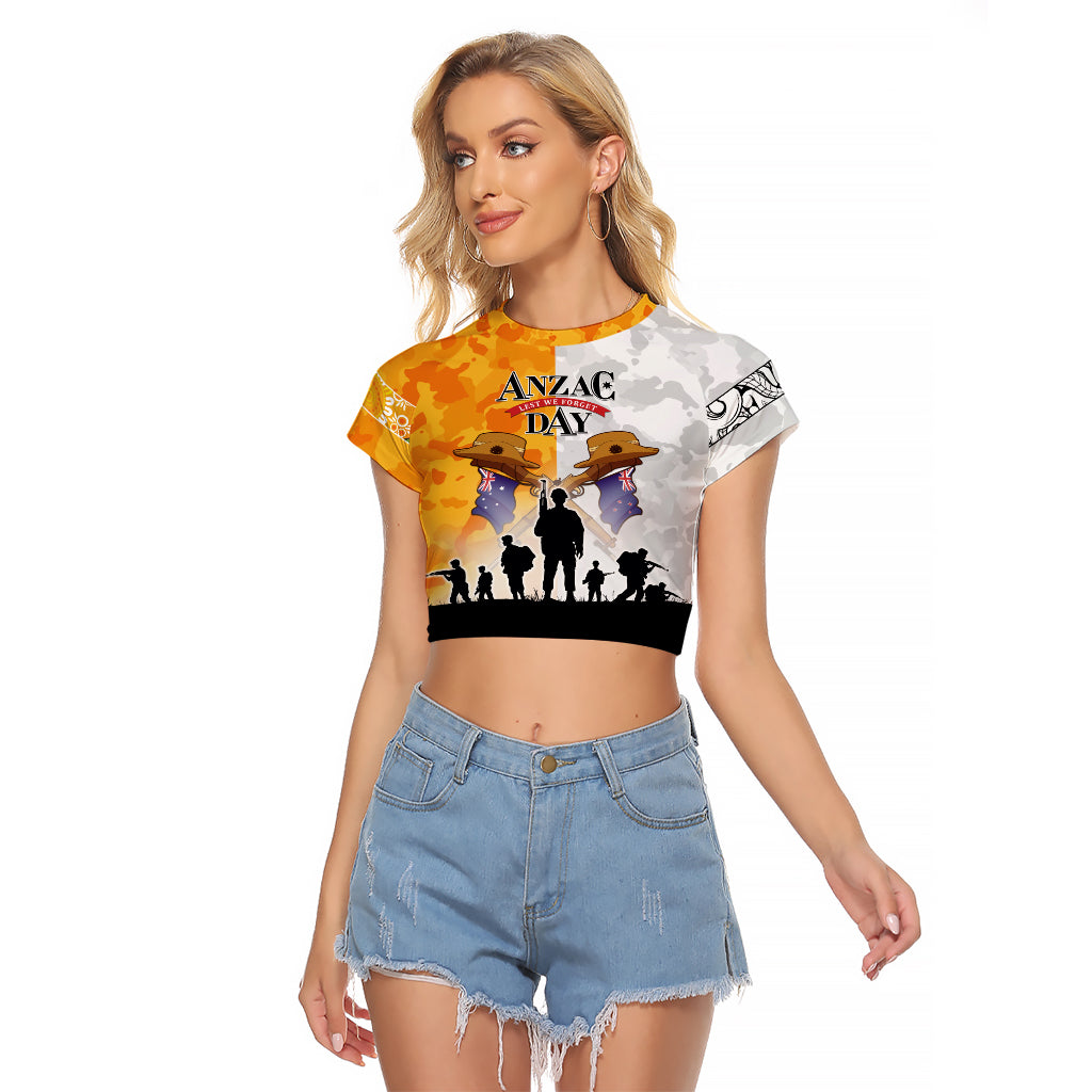 Australia And New Zealand ANZAC Day Raglan Cropped T Shirt Lest We Forget LT05 - Vibe Hoodie Shop