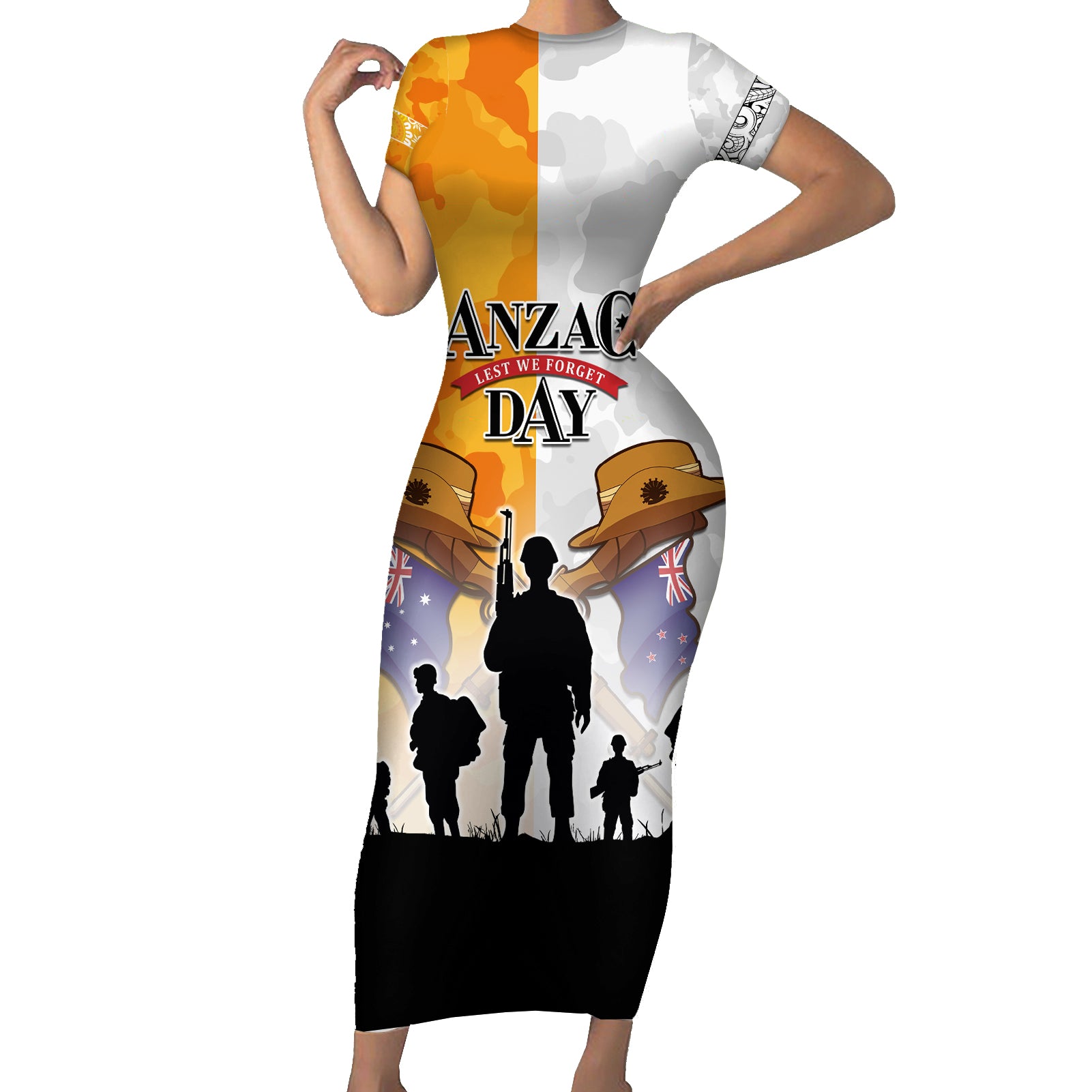 Australia And New Zealand ANZAC Day Short Sleeve Bodycon Dress Lest We Forget