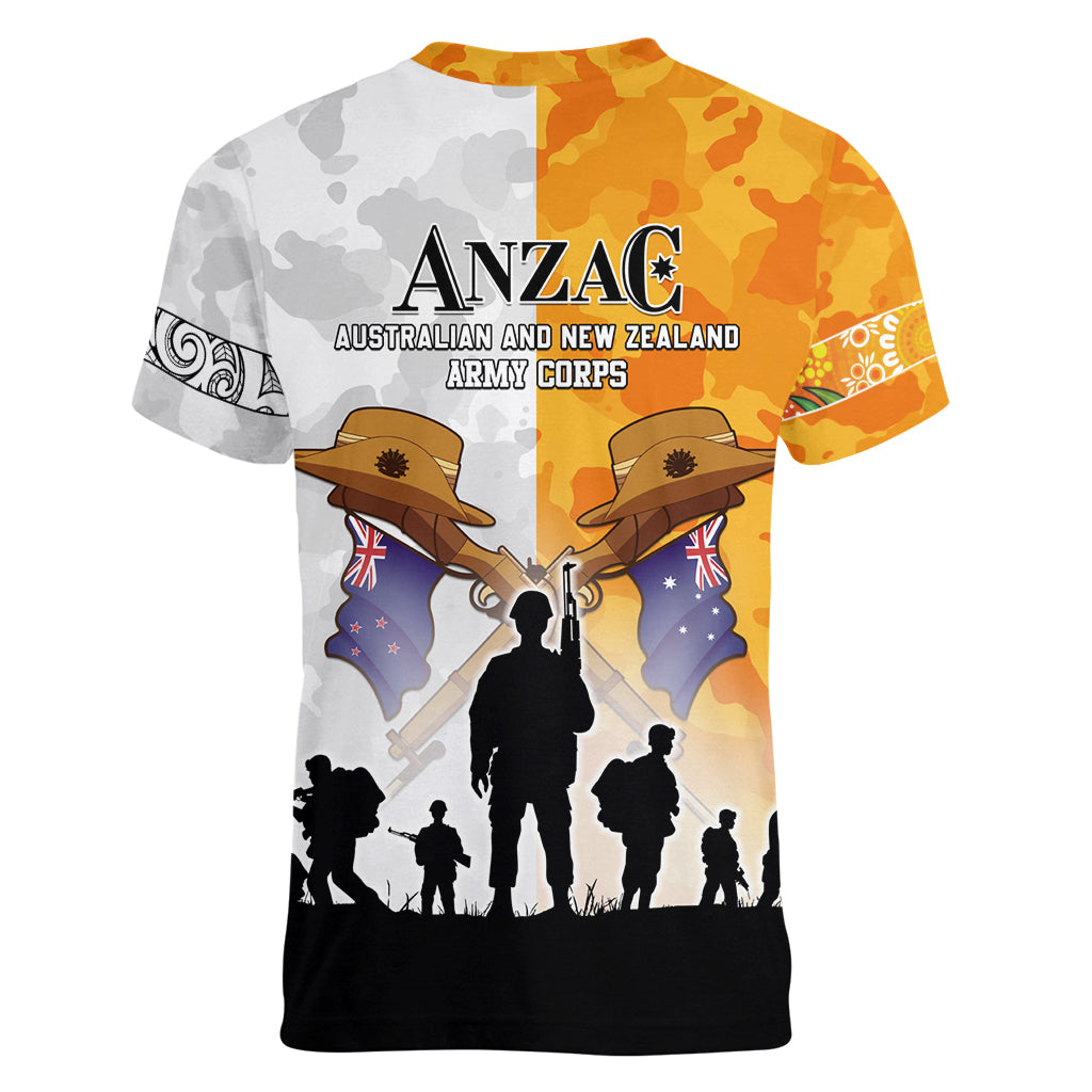 Australia And New Zealand ANZAC Day Women V Neck T Shirt Lest We Forget LT05 - Vibe Hoodie Shop